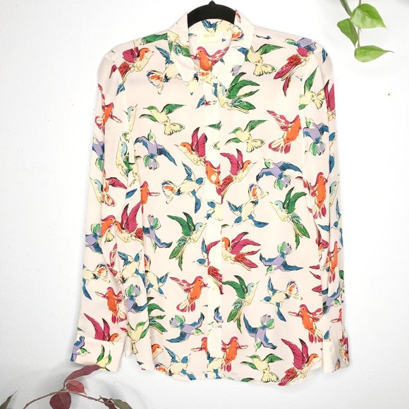Maeve Tops - Maeve Anthropologie Potala Silk Bird Blouse Button Down Shirt 8